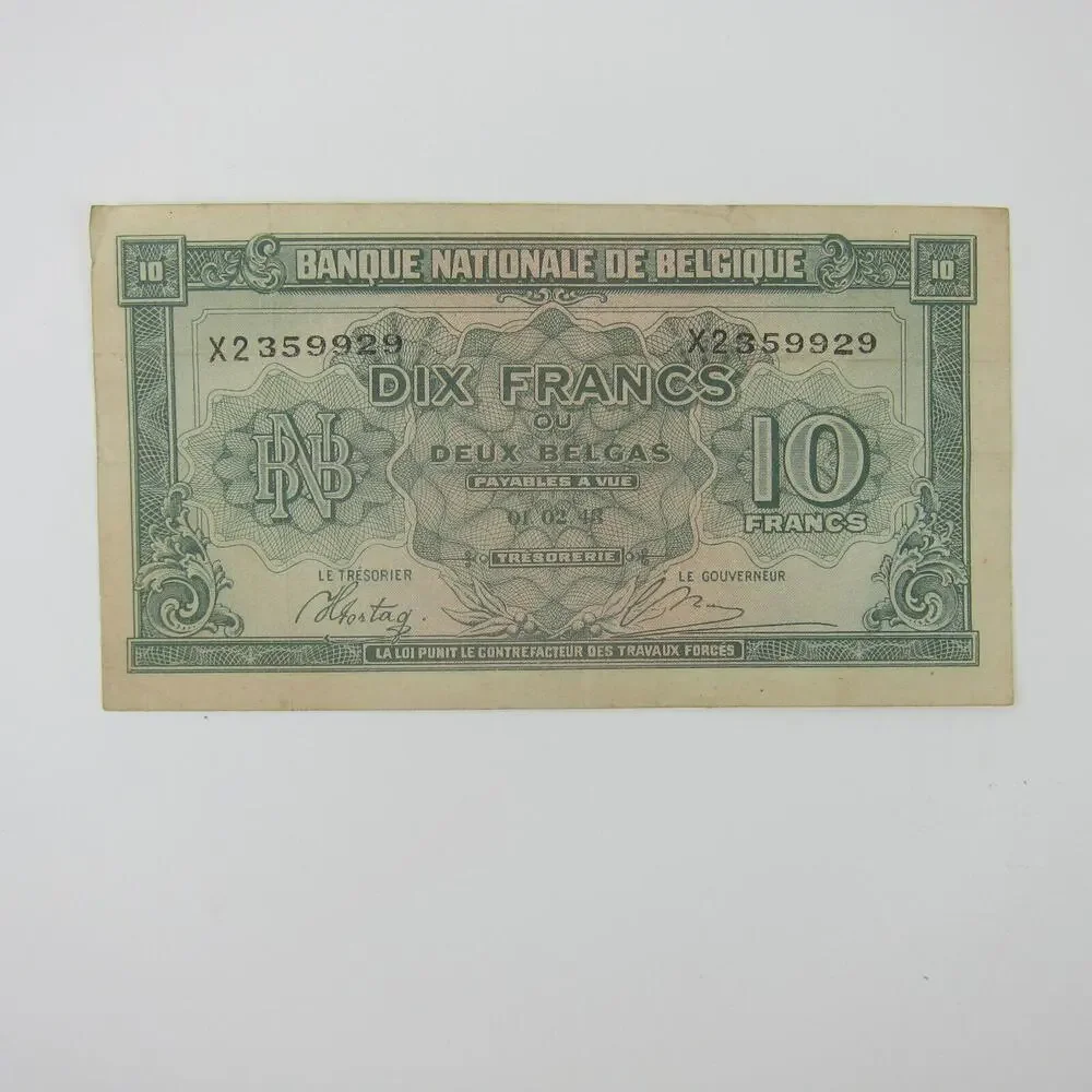 Belgium 10 Francs Banknote World War WWII-2 Paper Currency Vintage 1943 - Picture 4 of 9